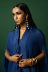Buy_DAY AND MOOD_Blue Chiffon Dhoti Set With Cape 