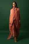 Shop_DAY AND MOOD_Burnt Orange Dhoti Cape Set _Online_at_Aza_Fashions
