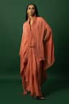 Buy_DAY AND MOOD_Burnt Orange Dhoti Cape Set _at_Aza_Fashions