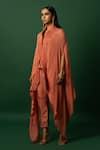 DAY AND MOOD_Burnt Orange Dhoti Cape Set _at_Aza_Fashions