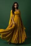 Buy_DAY AND MOOD_Yellow Mul Chanderi Anarkali Set With Cape _Online_at_Aza_Fashions