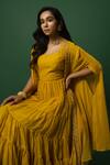Buy_DAY AND MOOD_Yellow Mul Chanderi Anarkali Set With Cape 
