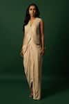 Buy_DAY AND MOOD_Beige Dola Silk Dhoti Set _at_Aza_Fashions
