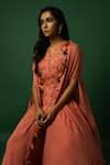 Buy_DAY AND MOOD_Burnt Orange Embroidered Jumpsuit With Cape _Online_at_Aza_Fashions