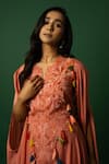 DAY AND MOOD_Burnt Orange Embroidered Jumpsuit With Cape _at_Aza_Fashions