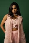 DAY AND MOOD_Baby Pink Organza Silk Blazer Set _Online_at_Aza_Fashions