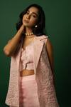 Buy_DAY AND MOOD_Baby Pink Organza Silk Blazer Set _Online_at_Aza_Fashions