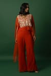 DAY AND MOOD_Orange Embroidered Cape And Pant Set _Online_at_Aza_Fashions
