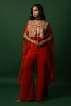 Buy_DAY AND MOOD_Orange Embroidered Cape And Pant Set _Online_at_Aza_Fashions