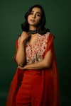 DAY AND MOOD_Orange Embroidered Cape And Pant Set _at_Aza_Fashions