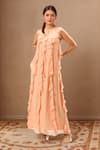 Buy_Samyukta Singhania_Peach Georgette Ruffled Maxi Dress _at_Aza_Fashions