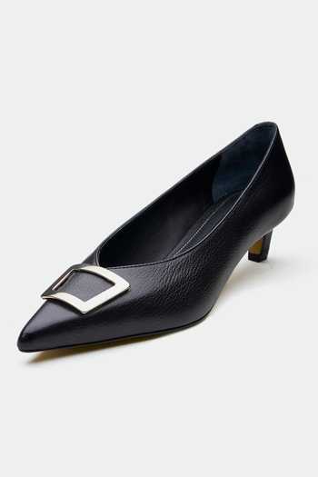Shop_Oroh_Black Buckles Genuine Leather Heels _Online_at_Aza_Fashions