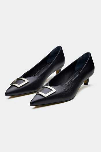 Buy_Oroh_Black Buckles Genuine Leather Heels _at_Aza_Fashions