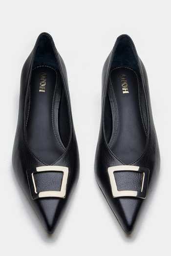 Oroh_Black Buckles Genuine Leather Heels _at_Aza_Fashions