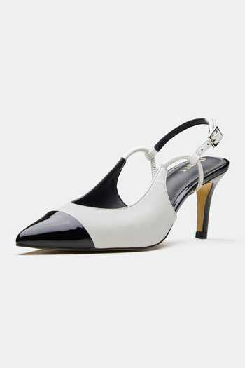 Buy_Oroh_White And Black Slingback Heels _Online_at_Aza_Fashions