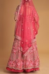 Shop_Samyukta Singhania_Red Silk Embroidery, Tassels, Pom-poms Bridal Lehenga Set_at_Aza_Fashions