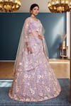 Buy_Samyukta Singhania_Mauve Tissue Embroidery, Sequins Round Neck Floral Lehenga Set_at_Aza_Fashions