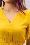 Buy_Samyukta Singhania_Mustard Georgette V-neck Yellow Midi Dress 