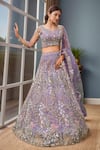 Buy_Samyukta Singhania_Mauve Net Sequins, Embroidery Lehenga Set _at_Aza_Fashions