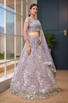 Shop_Samyukta Singhania_Mauve Net Sequins, Embroidery Lehenga Set 