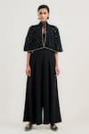 Tarun Tahiliani_Black Mukaish Cape With High Collar _Online_at_Aza_Fashions