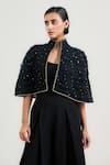 Buy_Tarun Tahiliani_Black Mukaish Cape With High Collar _at_Aza_Fashions