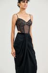 Buy_Ott_Black Tulle Embroidery Sweetheart Neck Evening Bodysuit _at_Aza_Fashions