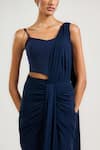 Shop_OTT_Navy Silk, Georgette Blue Pre-draped Saree _Online_at_Aza_Fashions
