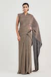 Buy_Ott_Gold Tulle Crinkle Pre-draped Saree _at_Aza_Fashions