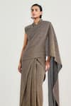 Buy_Ott_Gold Tulle Crinkle Pre-draped Saree _Online_at_Aza_Fashions