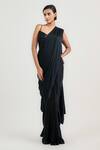 Buy_OTT_Black Silk Beads Pre-draped Saree _at_Aza_Fashions