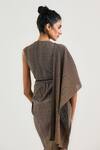Shop_OTT_Gold V-neck Crinkle Draped Saree Gown _at_Aza_Fashions