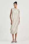 Buy_Ott_Cream Viscose, Jersey Round Neck Cocoon Midi Dress _at_Aza_Fashions