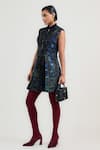 OTT_Blue Silk Beads Collared Art Series Dress _Online_at_Aza_Fashions