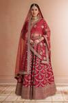 Buy_Samyukta Singhania_Red Silk, Net Sequins, Embroidery Sweetheart Neck Lehenga Set_at_Aza_Fashions