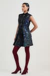 Shop_OTT_Blue Silk Beads Collared Art Series Dress _Online_at_Aza_Fashions