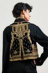 Shop_Ott_Black Silk, Viscose Round Neck Mughal Embroidered Gilet _at_Aza_Fashions