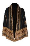 Ott_Black Silk, Viscose Round Neck Mughal Embroidered Gilet _at_Aza_Fashions