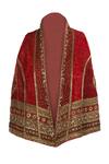 Buy_OTT_Rust Silk, Velvet Open Neck Mughal Pattern Gilet Jacket _Online_at_Aza_Fashions