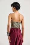 Shop_OTT_Rust Silk, Velvet Open Neck Mughal Pattern Gilet Jacket _Online_at_Aza_Fashions