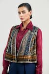 Buy_Ott_Multi Color Silk, Viscose Open Neck Velvet Jamawar Gilet _at_Aza_Fashions