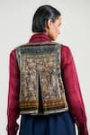 Shop_Ott_Multi Color Silk, Viscose Open Neck Velvet Jamawar Gilet _at_Aza_Fashions