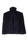Shop_OTT_Navy Handloom Cotton High Neck Blue Handwoven Tweed Gilet _Online_at_Aza_Fashions