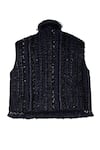 OTT_Navy Handloom Cotton High Neck Blue Handwoven Tweed Gilet _at_Aza_Fashions