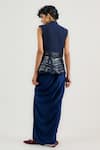 Shop_Ott_Navy Handloom , V-neck Beaded Blue Gilet _at_Aza_Fashions