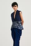 Buy_Ott_Navy Handloom , V-neck Beaded Blue Gilet _at_Aza_Fashions