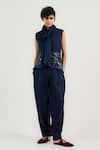 Buy_Ott_Navy Handloom , V-neck Beaded Blue Gilet _Online_at_Aza_Fashions