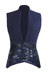 Shop_Ott_Navy Handloom , V-neck Beaded Blue Gilet _Online_at_Aza_Fashions