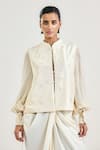 Buy_Ott_Ivory Silk Round Neck Tonal Sozni Dupion Gilet _at_Aza_Fashions