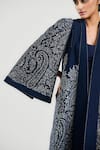 OTT_Navy Cotton Embroidery Open Neck Blue Jamawar Jacket _Online_at_Aza_Fashions